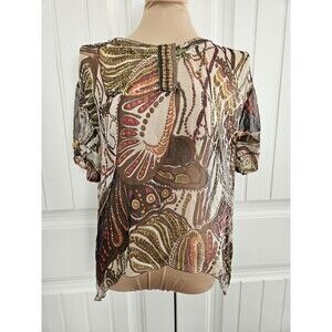 Burning Torch 100% Sheer Silk Top With Wooden Beads Size M